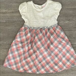 Charming White and Pink Plaid Kids Dress